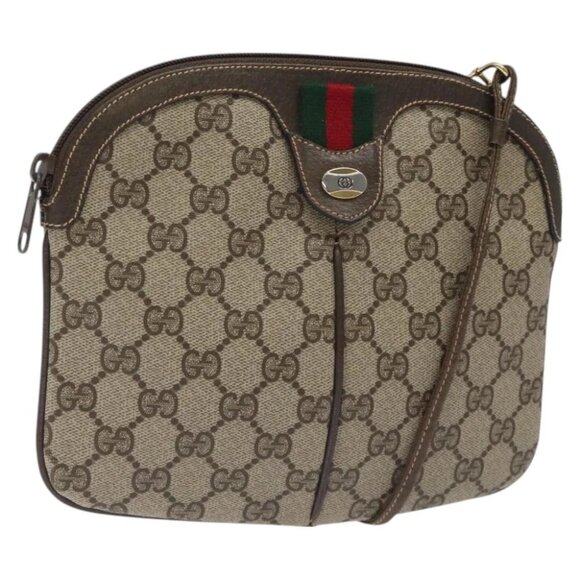 GUCCI GG Supreme Web Sherry Line Bag PVC Beige Gold 904 02 047 Auth - Picture 1 of 16